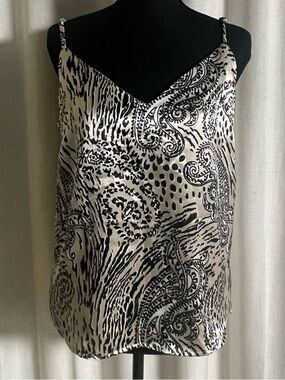 Honey Punch Black and White Printed Satin Cami